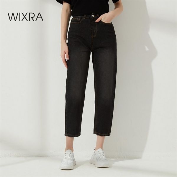 

wixra stylish denim pants female high waist jeans with fur bf casual button trousers womens streetwear autumn winter 210915, Blue