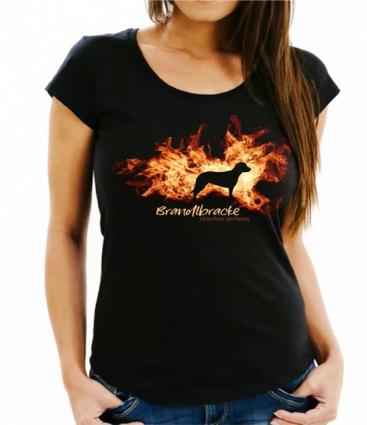 

ladies t-shirt brandlbracke fire and flame by siviwonder dog motif, White;black