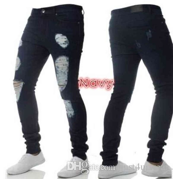 

men's jeans mens solid color distressed biker cool fashion slim ripped washed pencil pants male high s iiwl, Blue