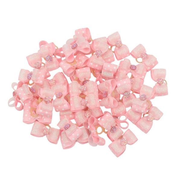 

dog apparel 20/50pcs wholesale hair bows with rubber bands bowknots accessories for long pets red pink blue purple yellow