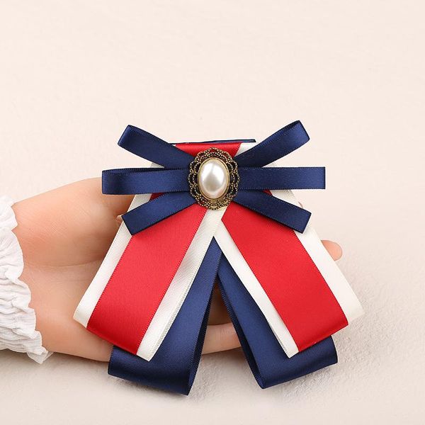 

neck ties 2022 british women striped rhinestone layers ribbon bow tie lady wedding party pins butterfly crystal bowtie jk classic necktie, Blue;purple