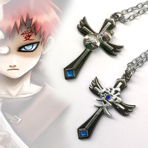 

pendant necklaces anime naruto gaara gourd cross necklace chains jewelry hokage cosplay mens alloy collection accessories gift, Silver