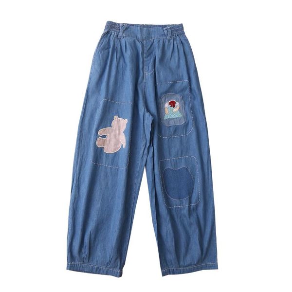 

fashion casual women jeans ankle length pants femme bear patchwork autumn spring loose trousers capris thin slim women's, Blue