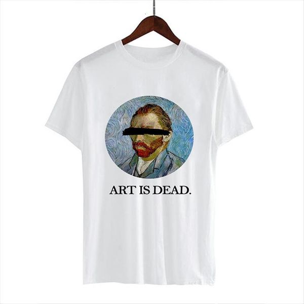 

van gogh art oil print women harajuku streetwear summer vogue cute short sleeve aesthetics, White