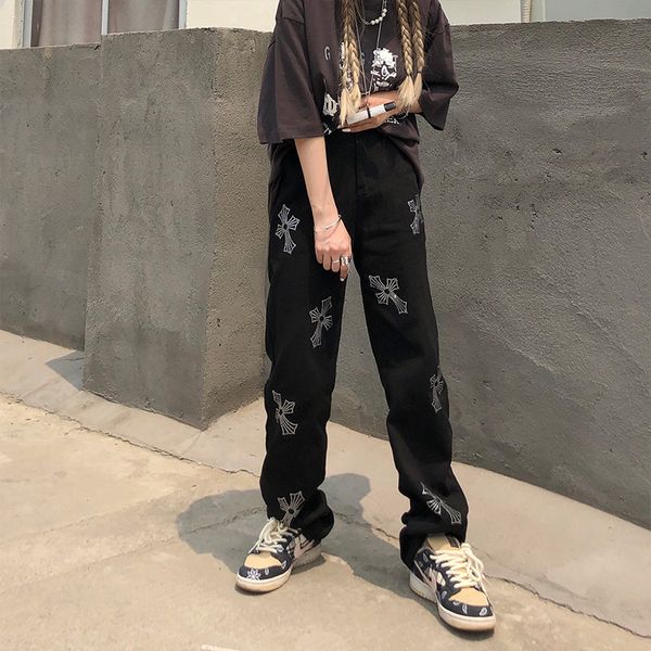 

factory crosin better drill cross jeans women's summer 2021 new straight tube loose american street black pants fashion