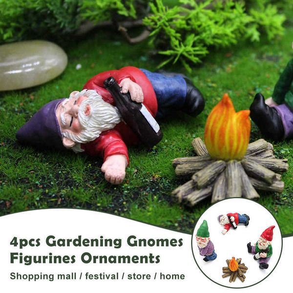 Minyatür Bahçe Gnomes Figürinler Süsler Peri Aksesuarları Gnome-Sarhoş GNOME Kiti Komik Masaüstü Dekor 210804