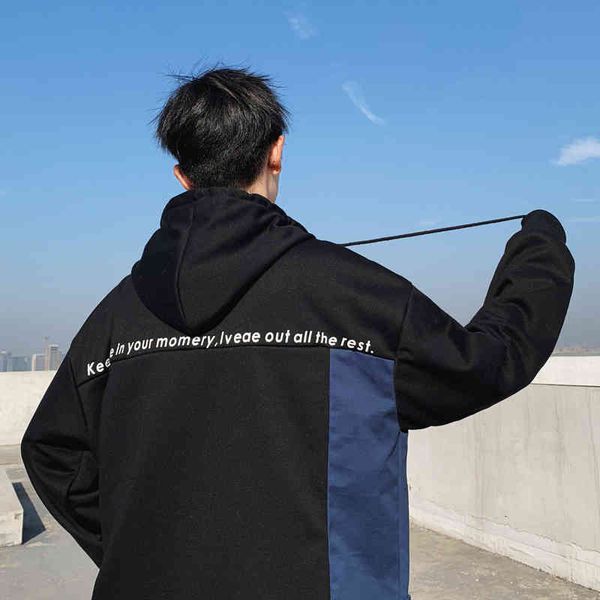 

spring and summer korean version hip hop couple small fresh cotton casual color matching hoodie pullover m-2xl harajuku, Black