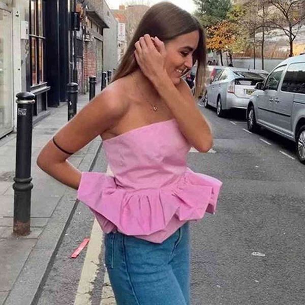 

off shoulder ruffle sleeveless crop summer beach party casual camis cool women chic street pink tube 210415, White