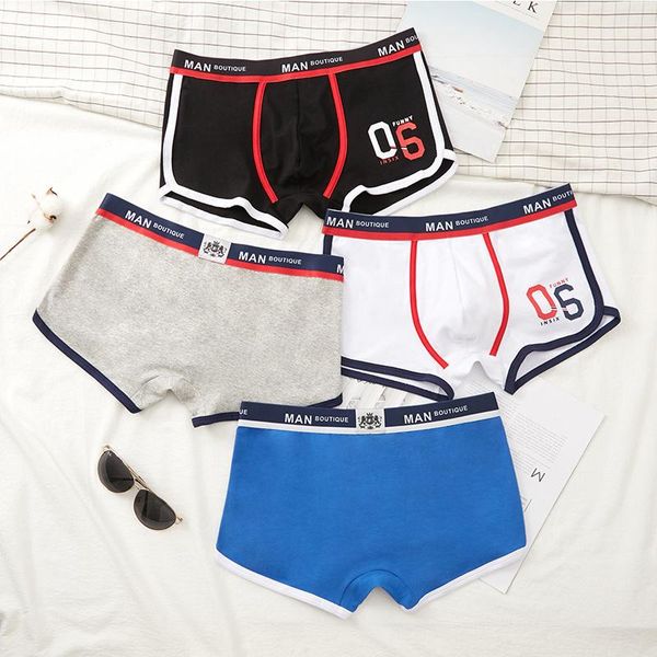 

underpants stripe letters personality men underwear cotton boxer shorts youth sports and leisure boys trendy pants, Black;white
