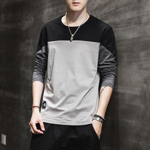 

men's autumn fashion brand trend long sved bottomed shirt, sweater, versatile t-shirt, cloth, Black