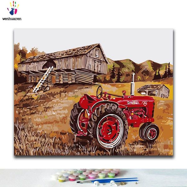 

paintings diy coloring paint by numbers car on the field road with kits 40x50 framed