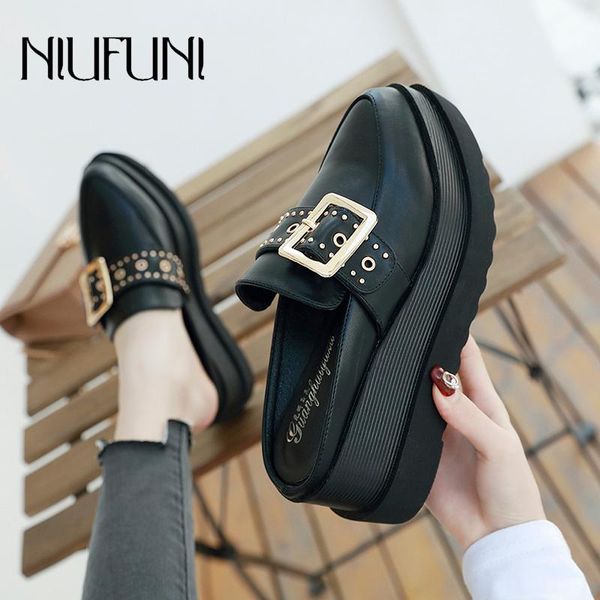 

rivet buckle women slippers sandals pointed toe mules platform slides wedge high heels casual wedding shoes for, Black