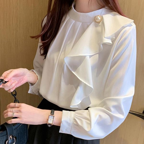 

women's blouses & shirts spring autumn silk blouse women elegant casual long sleeve office lady blusas mujer white chiffon shirt femme