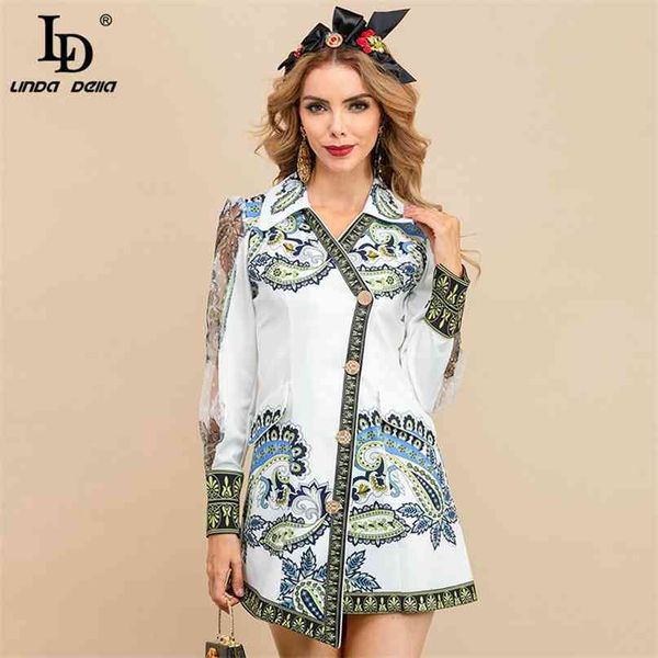 

summer fashion runway dress women elegant mesh long sleeve patchwork print button vintage shirt style mini 210522, Black;gray