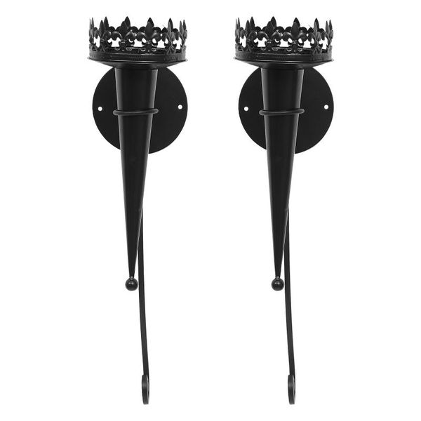 

candle holders 2pcs wrought iron vintage stands home pedestals (black)