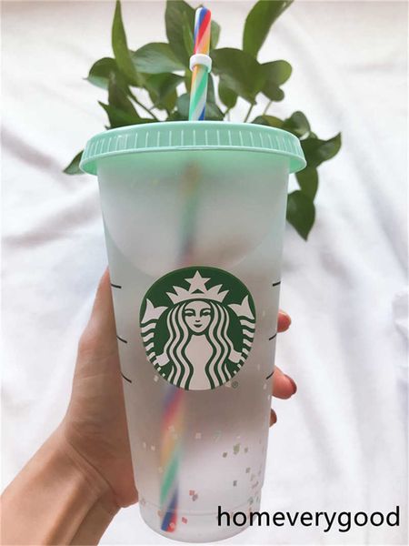 

starbucks 24oz/710ml plastic rainbow color change mug high transparent color change cup and coffee cupshnhqhnhq