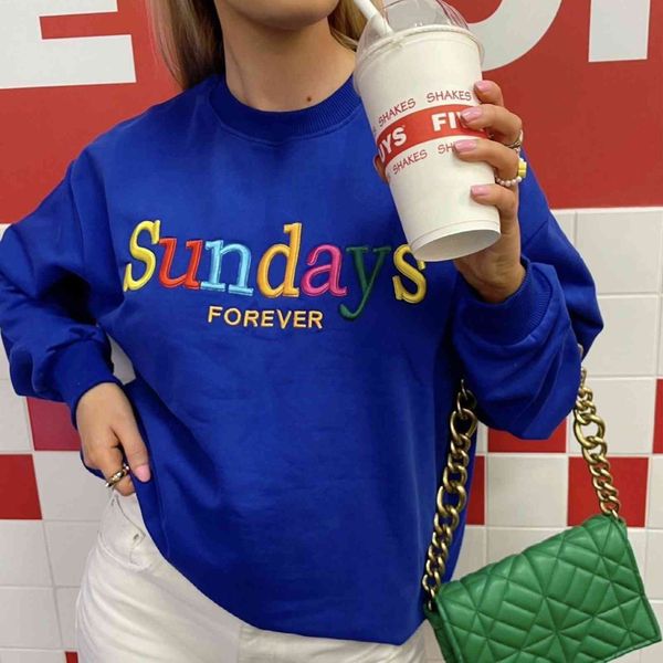 

women's hoodies & sweatshirts autumn new ladies round neck pullover sweater long-sleeved t-shirt embroidery european and american, Black