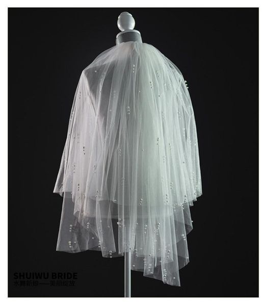 

bridal veils 2021 short double-layer white pearl wedding veil accessories, Black