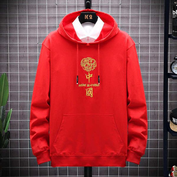 

preface: chinese style embroidered sweater men's hooded print 2021 autumn national fashion couple et, Black