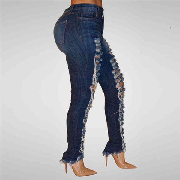 

Women's Jeans Boyfriends High Waisted Hole Ripped Skinny Denim Stretch Slim Pants Calf Length Pencil For E23 BMD3, Blue