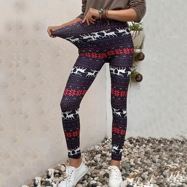 

women's leggings 40# christmas printed women push up tights stretch soft workout fitness warm ankle pants xmas seamless, Black