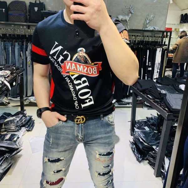 

pattern polo shirt print mercerized cotton t-shirt men's summer 0 youth korean fashion brand handsome short sve, White;black