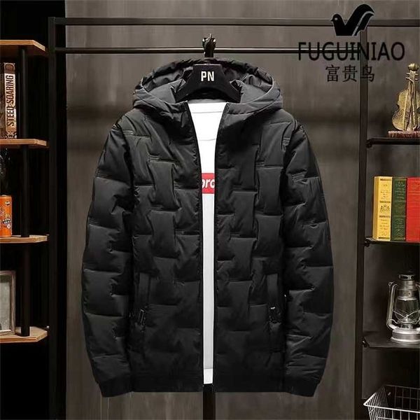 

winter men's jacket cotton handsome trend hooded 211124, Black