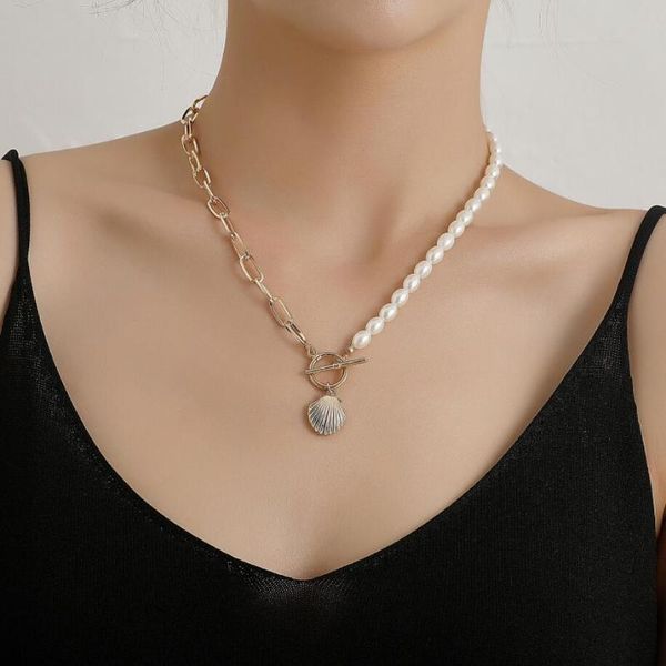 

pendant necklaces baroque style pearls and link chains separated fashion shell clavicle women`s necklace, Silver
