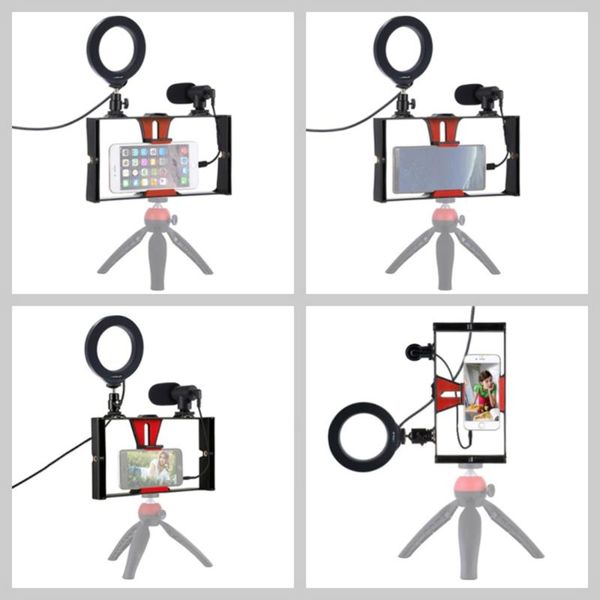 

set of phone pographing holder live streaming tools with microphone for studio (red) cell mounts & holders
