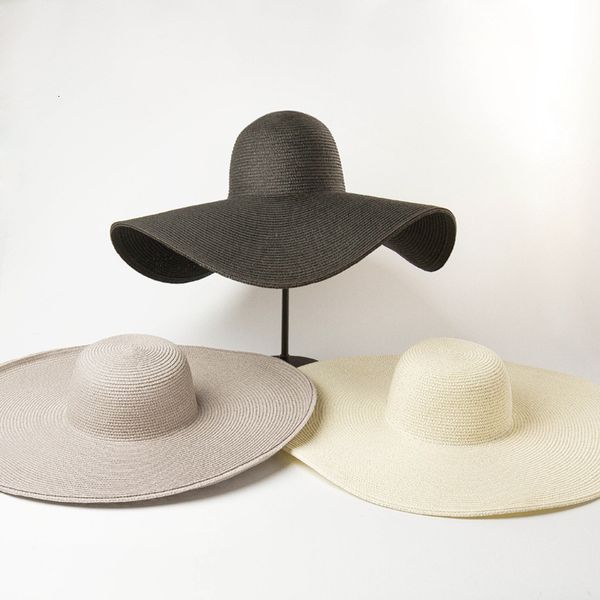 

fashion big hat spring and summer simple bare dome eaves straw outdoor sunshade travel beach, Blue;gray