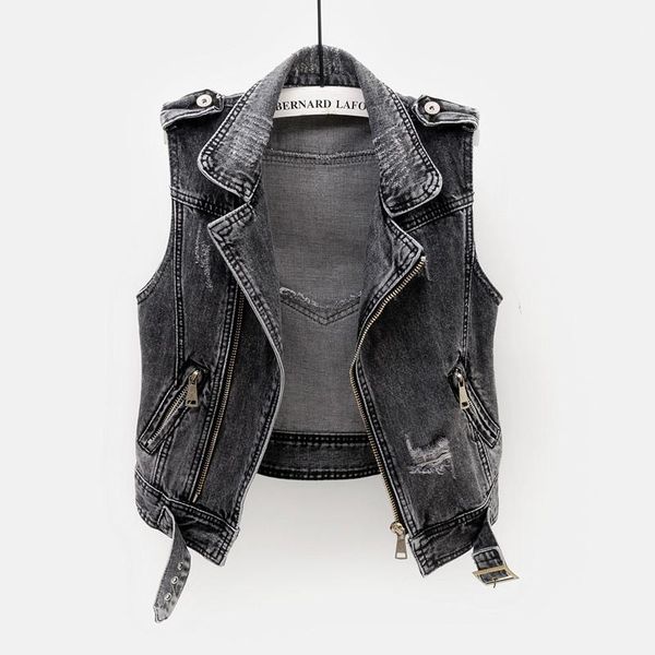 

women's vests 2021 spring denim vest women short korean plus size 4xl vintage frayed loose jeans female waistcoat sleeveless jacket coa, Black;white