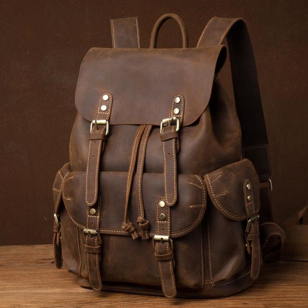 

backpack crazy horse leather men's vintage layer handmade casual computer