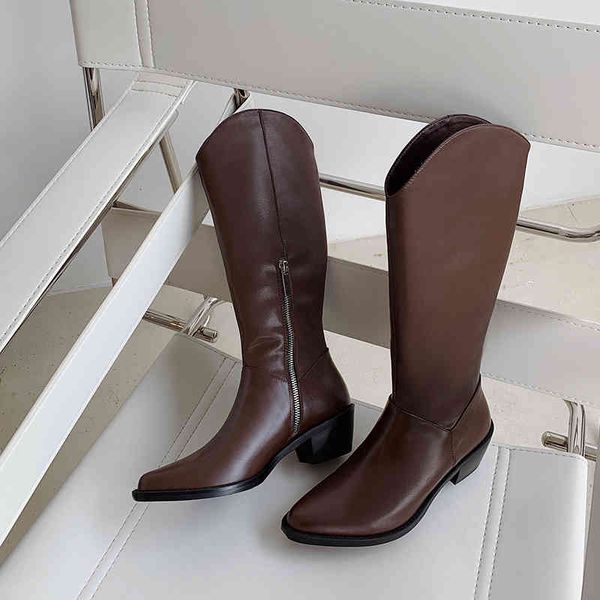 

boots sklfgxzy knee boots genuine leather black brown white female the knight women's shoes autumn and winter k8bn
