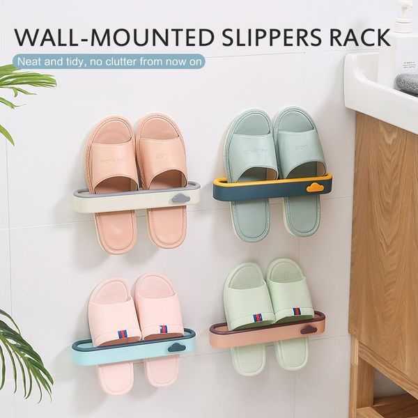 

1pcs three-dimensional space-saving paste-shoe rack wall paste bathroom storage wall-mounted slippers shelf clothing & wardrobe