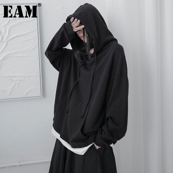 

women's hoodies & sweatshirts [eam] loose fit black contrast color sweatshirt hooded long sleeve women big size fashion tide spring aut