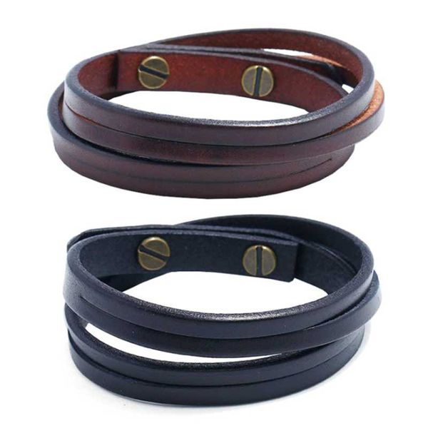 

charm bracelets vintage simple two circle leather bracelet men's jewelry fashion wild punk rock, Golden;silver