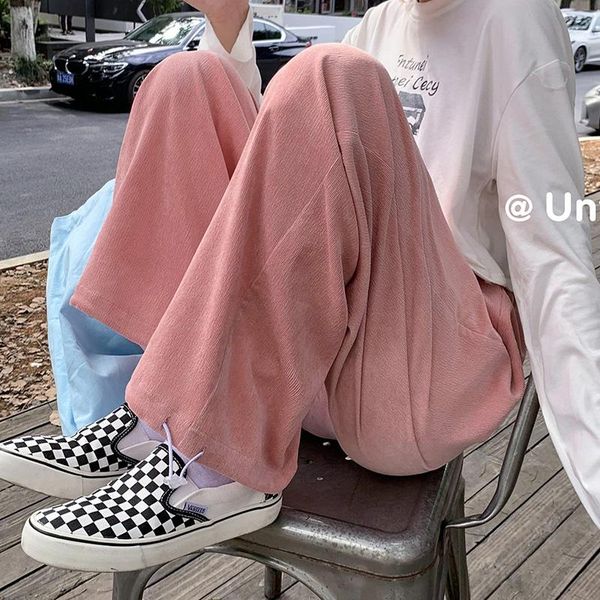 

men's pants pink/black/white sweatpants fashion loose drawstring straight men wide leg casual mens joggers track
