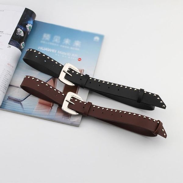 

belts ladies rivet square metal pin buckle waistband wild casual fashion punk style solid color belt, Black;brown
