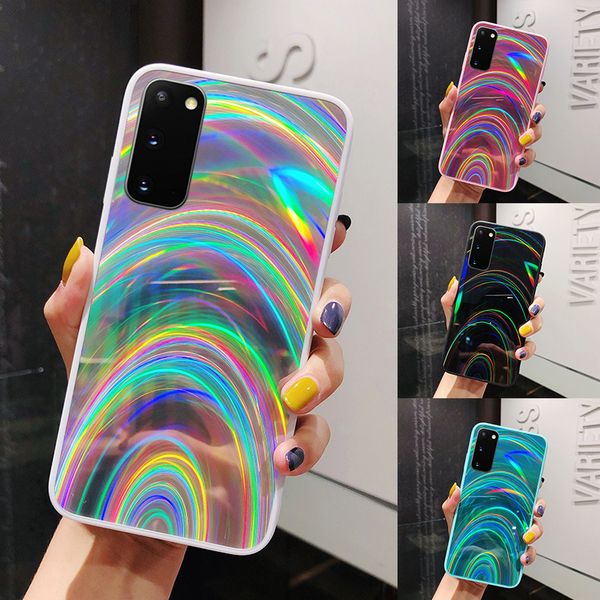 Luxus Bunte Regenbogen Laser Spiegel Telefon Fällen Für Huawei P40 Lite P30 P20 Lite Pro Weiche Rückseitige Abdeckung