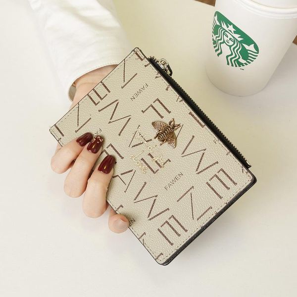 

card holders 2021 small purse short leather lady cowhide multi-card bag big super-thin business holder, Brown;gray