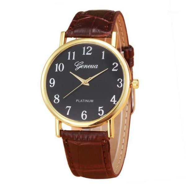 

geneva women watches brand leather dress design analog alloy quartz wrist watch female clock relogio feminino wristwatches, Slivery;brown
