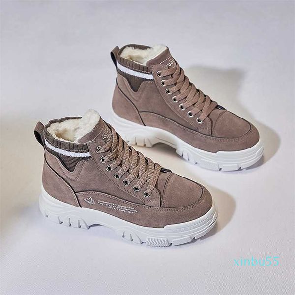 

ladies casual lace-up fashion sports shoes thick-soled snow boots winter women's boots warm plush women's shoes, Black