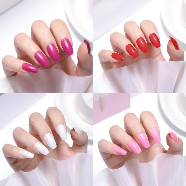

false nails 24pcs short ballet artificial fake stick-on removable acrylic professional nail art accessories tips, Red;gold