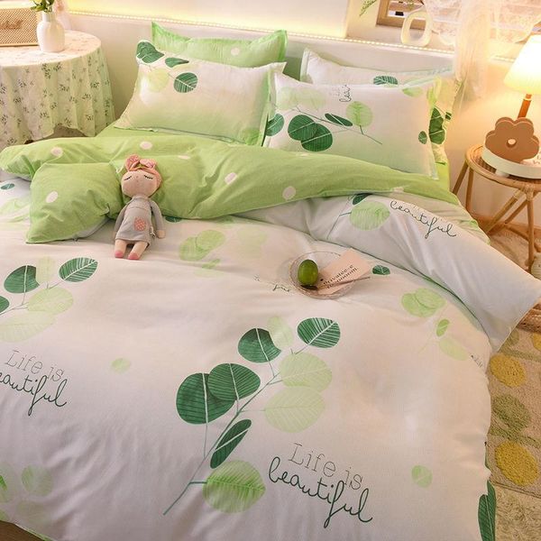 

bedding sets nordic set leaf printed bed linen sheet plaid duvet cover 240x220 single double  king quilt covers bedclothes