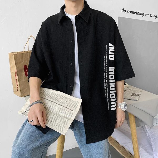 

spring listing korean men's short-sleeved shirt solid color tide brand trend casual loose large 5xl shirts, White;black