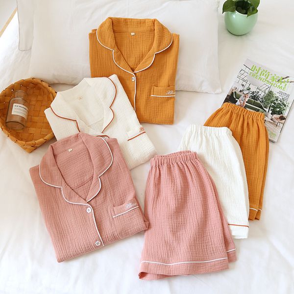 

couple 100% cotton pajamas for women summer short sleeve + shorts men home suit solid loose homewear female sleepwear set, Black;red
