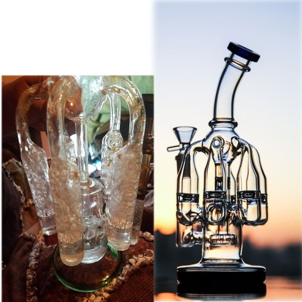 9,4 Zoll große Glasbong-Wasserpfeifen Kamm Perc Perkolator Wasserpfeifen Recycler Dab Rigs Zigarettenzubehör Einzigartige Wasserbongs mit 14-mm-Gelenk