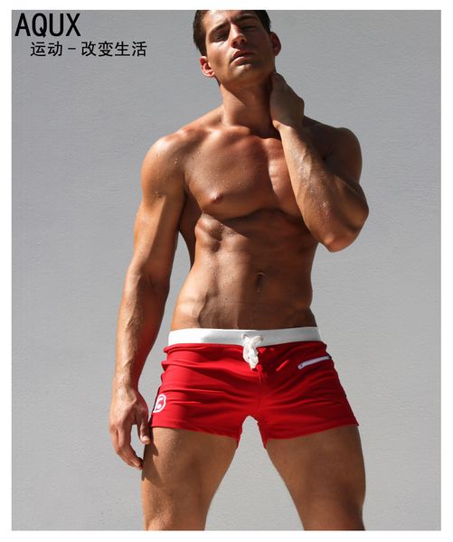 

pocket low waist large front better spring quick drying men's nylon flat corner swimming trunks, White;black