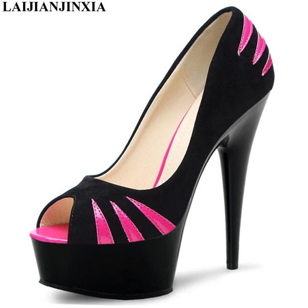 

dress shoes laijianjinxia open toe for women spike 15cm high heels platform pumps patent leather gothic runway, Black