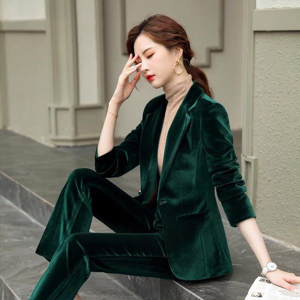 

women's two piece pants autumn and winter foreign style high end professional president fan long sleeve suede suit pieces ol blazer, White